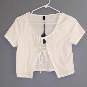 NYT white crop top with double tie